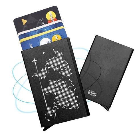 Porte-cartes métal avec imprimé carte du monde RFID - Le secur™ noir
