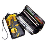 Portefeuille en cuir véritable fleur colorée - L’élégant™