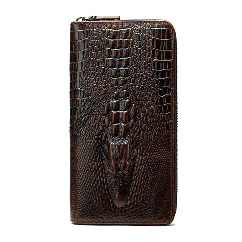 Portefeuille en vrai cuir motif crocodile - L’élégant™ café