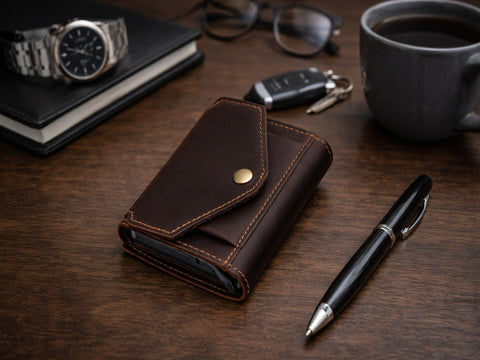 porte-cartes cuir brun compact