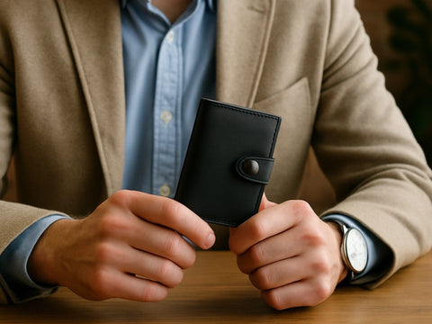 porte-cartes en cuir noir pour homme