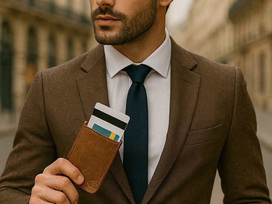 Porte-cartes fin en cuir lisse vintage – élégance rétro contemporaine