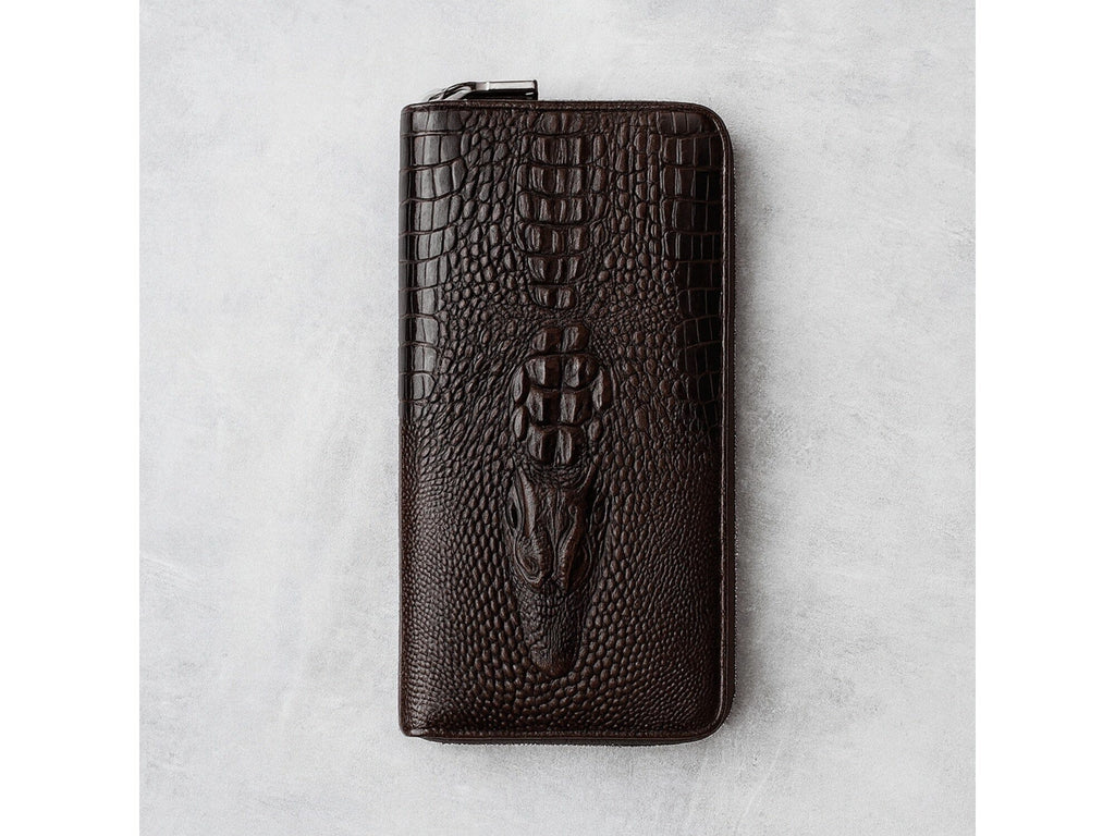 Portefeuille en vrai cuir motif crocodile – L’élégant™