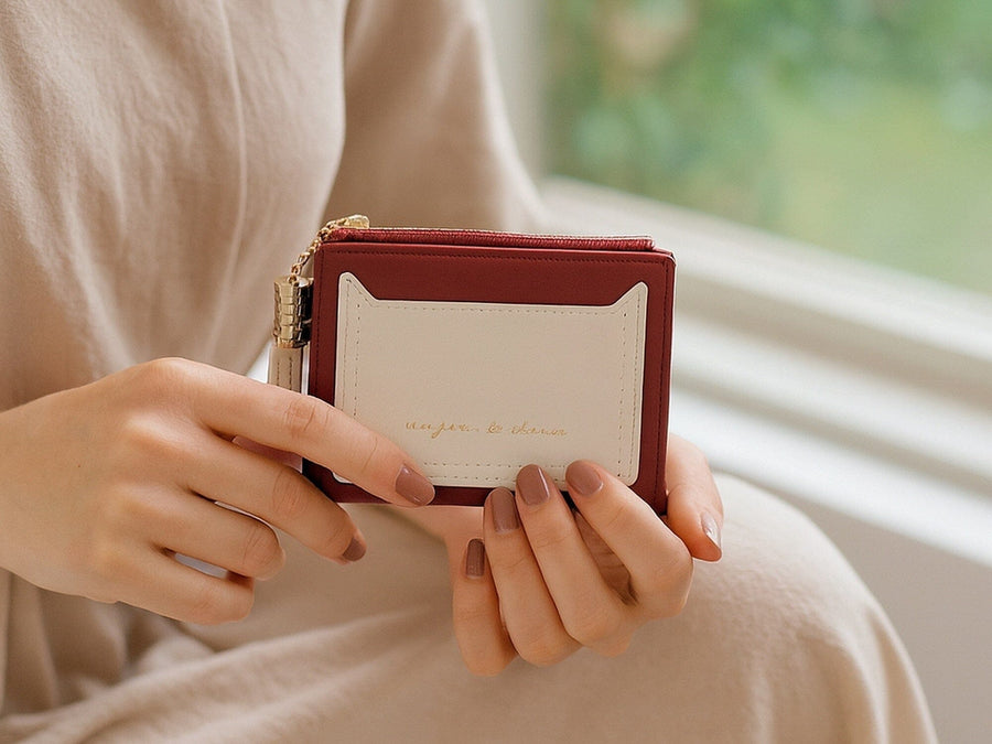 Portefeuille femme court bicolore – élégance moderne & organisation