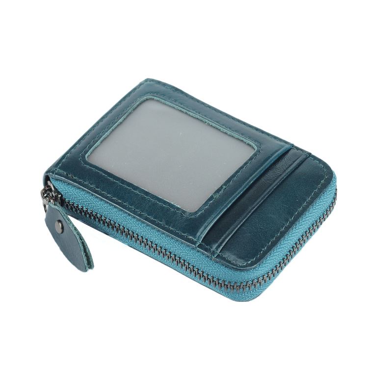 Porte-cartes en cuir lisse zippé RFID - Le Secur™ bleu