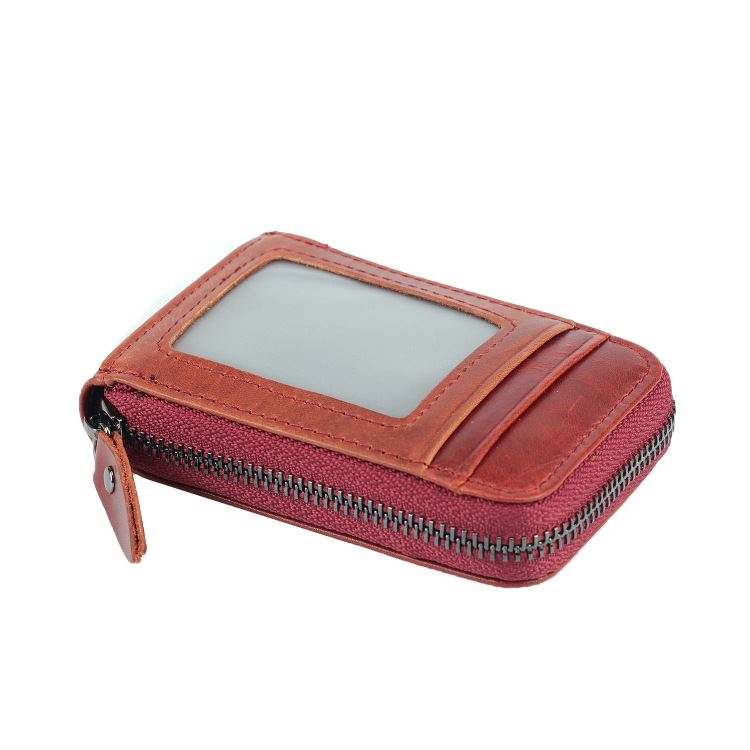 Porte-cartes en cuir lisse zippé RFID - Le Secur™ rouge