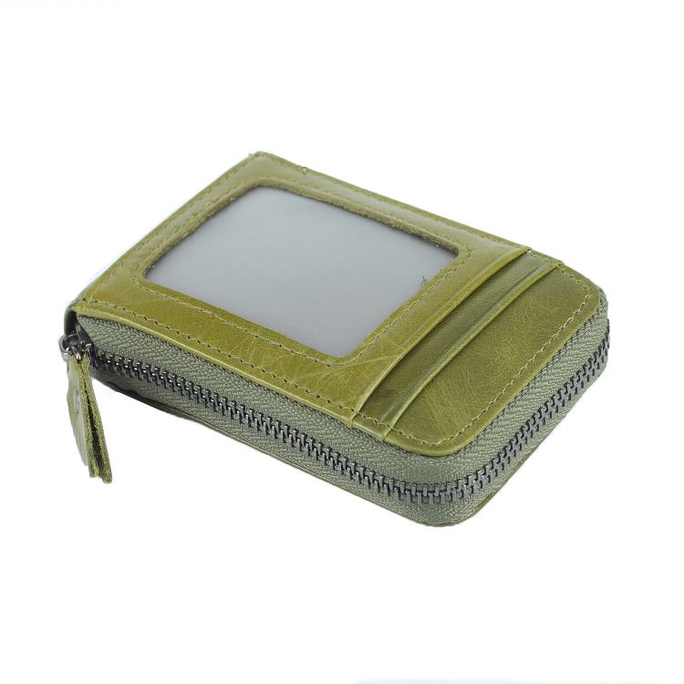 Porte-cartes en cuir lisse zippé RFID - Le Secur™ vert