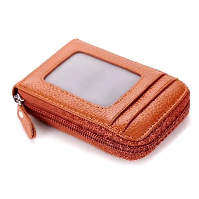 Porte-cartes en cuir pu zippé RFID - Le Secur™ brun