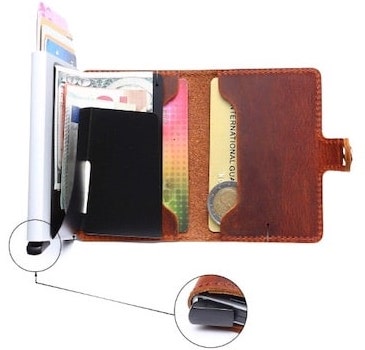 Porte-cartes en cuir et métal RFID - Le Secur™