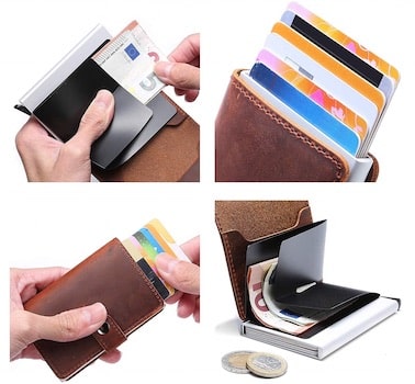 Porte-cartes en cuir et métal RFID - Le Secur™