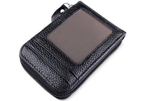 Porte-cartes en cuir pu zippé RFID - Le Secur™
