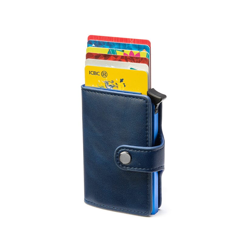 Porte-cartes homme en métal et cuir pu RFID - Le Classique™ bleu