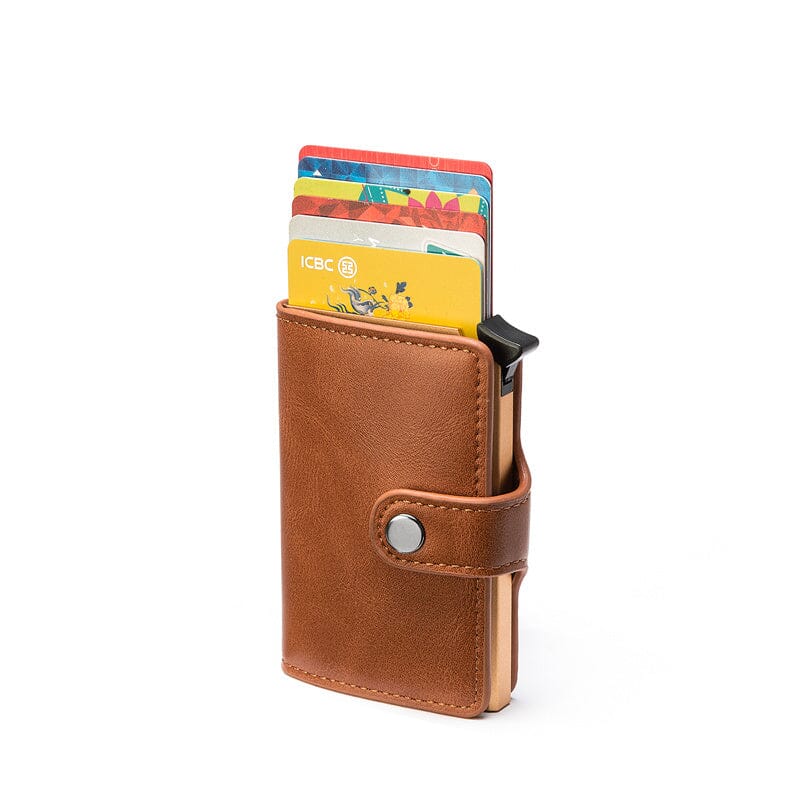 Porte-cartes homme en métal et cuir pu RFID - Le Classique™ brun