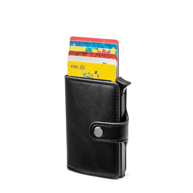 Porte-cartes homme en métal et cuir pu RFID - Le Classique™ noir