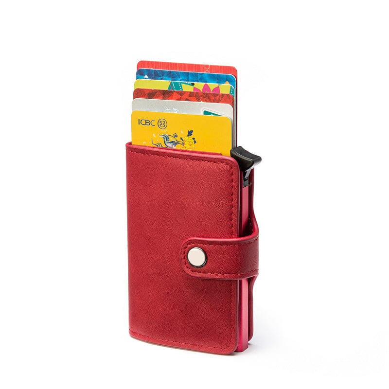 Porte-cartes homme en métal et cuir pu RFID - Le Classique™ rouge