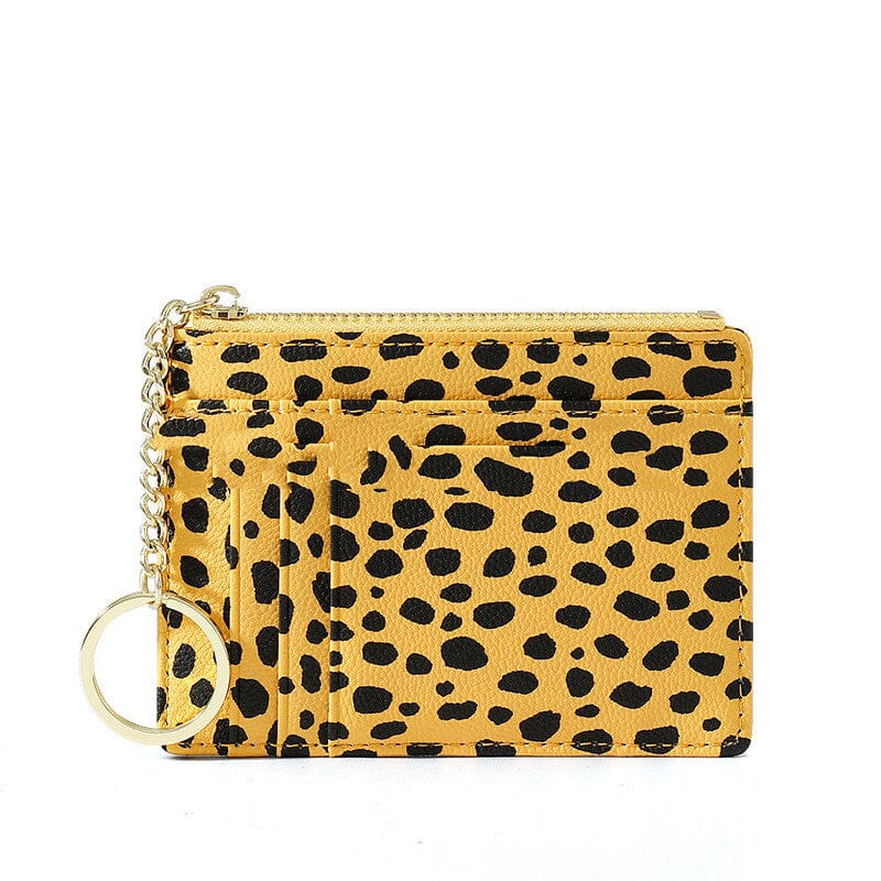 Porte-cartes en cuir pu imprimé léopard - Le Classique™ jaune
