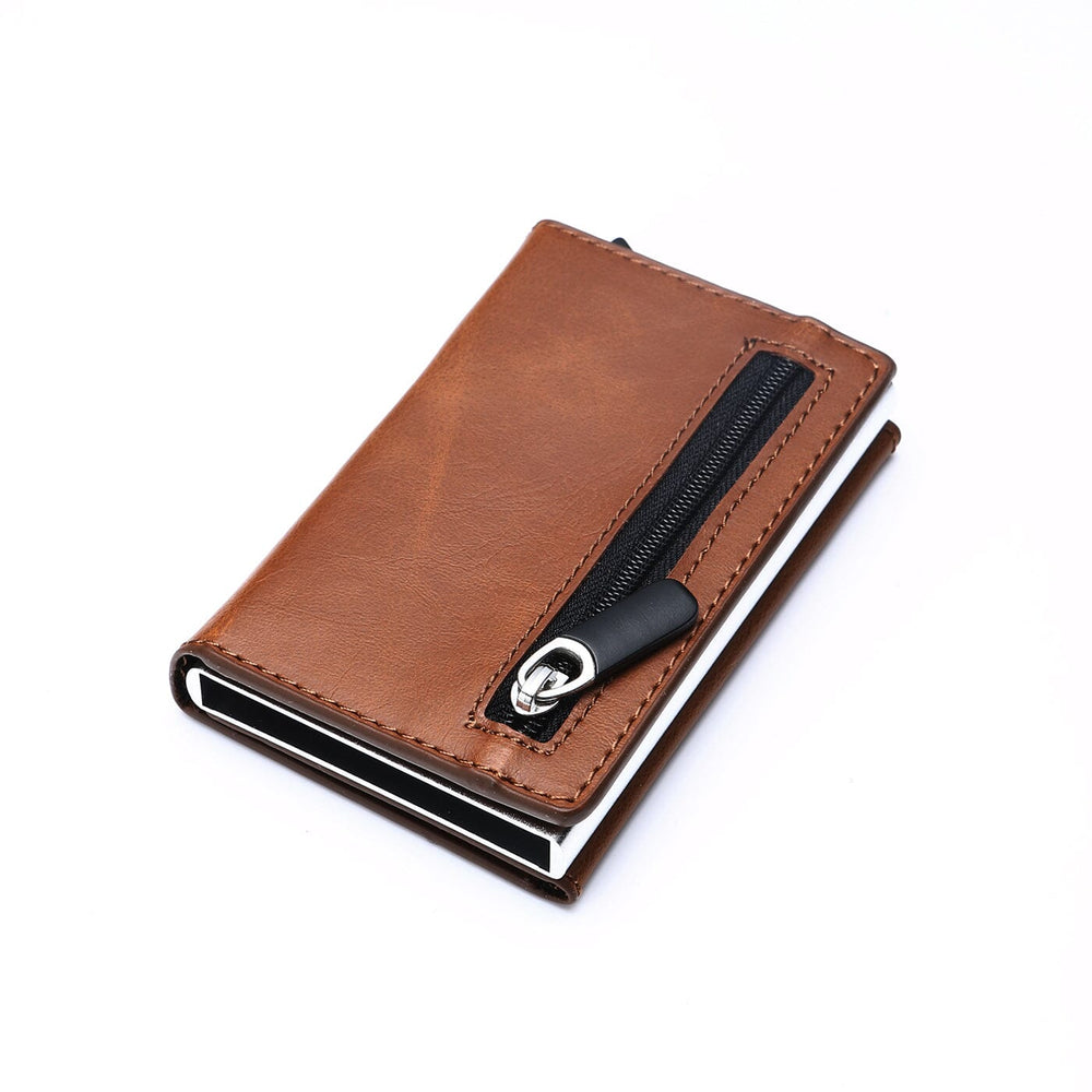 Porte-cartes avec poche zippée RFID - Le Secur™ brun
