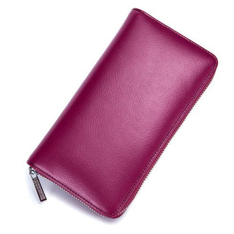 Porte-cartes long en cuir à glissière RFID - Le secur™ rose violet