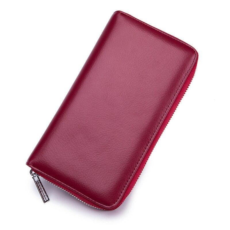 Porte-cartes long en cuir à glissière RFID - Le Classique™ rouge vin
