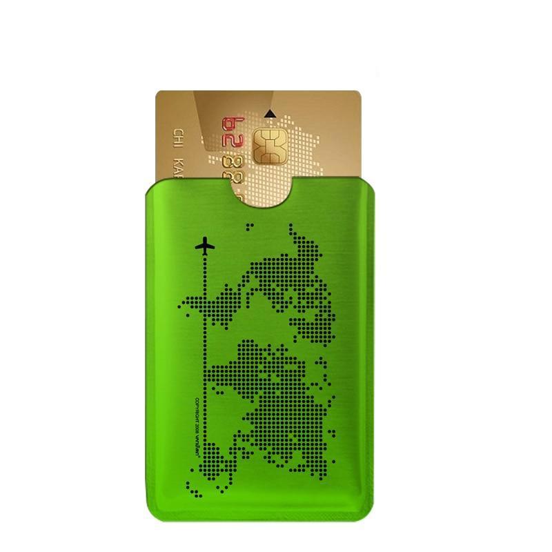 Porte-cartes fin avec imprimé carte du monde RFID - Le Secur™ vert