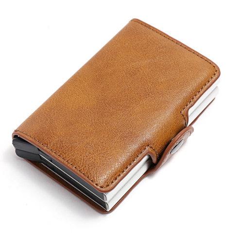 Porte-cartes double en métal RFID - Le Secur™ brun