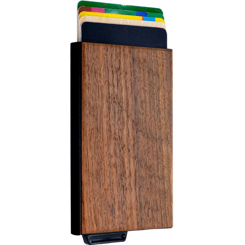 Porte-cartes en bois et métal automatique - Le rock™ noyer noir