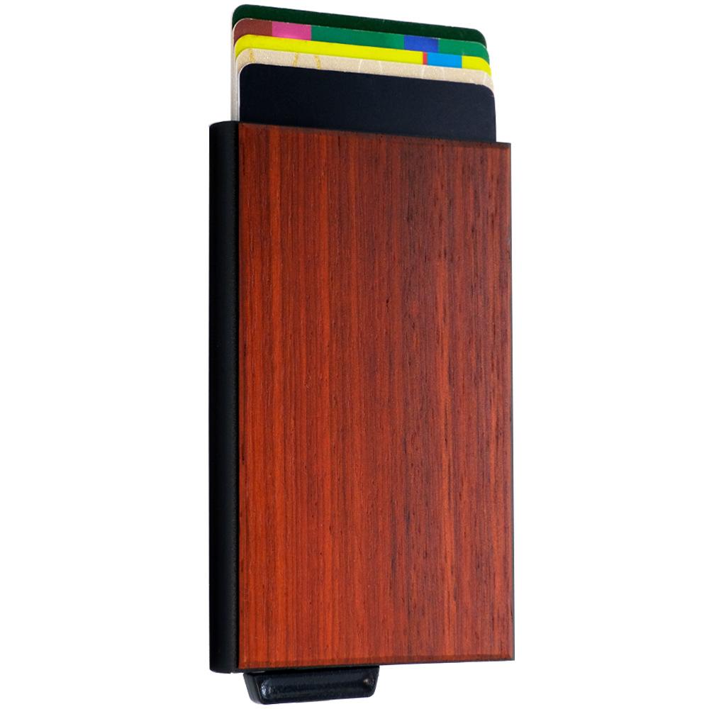 Porte-cartes en bois et métal automatique - Le Classique™ poirier de carthame