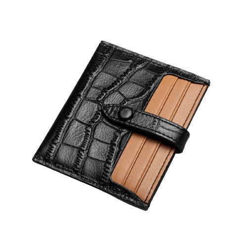 Porte-cartes en cuir fin crocodile - Le Classique™ brun