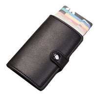 Porte-cartes en cuir véritable et métal RFID - Le secur™ noir