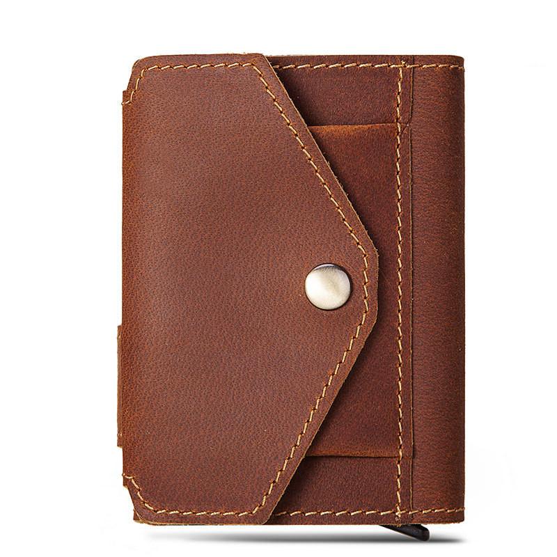 Porte-cartes en cuir véritable automatique RFID - Le secur™ brun