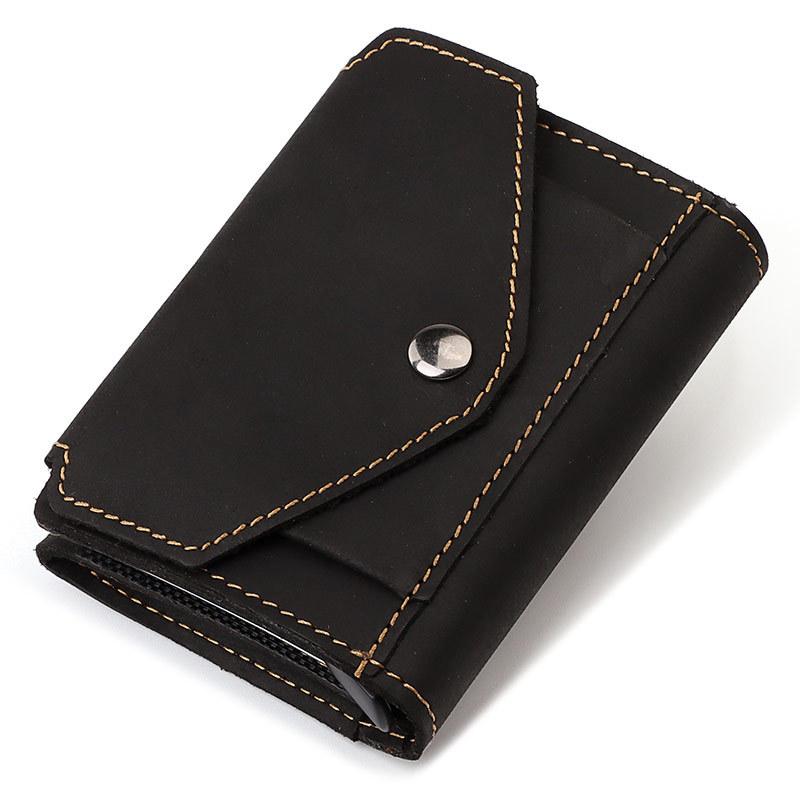 Porte-cartes en cuir véritable automatique RFID - Le secur™ noir