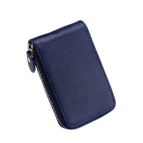 Porte-cartes en cuir véritable à glissière - Le Classique™ bleu