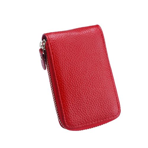 Porte-cartes en cuir véritable à glissière - Le Classique™ rouge
