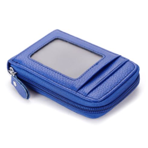 Porte-cartes en cuir pu zippé RFID - Le Secur™ bleu