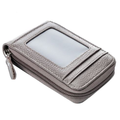 Porte-cartes en cuir pu zippé RFID - Le Secur™ gris