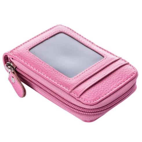 Porte-cartes en cuir pu zippé RFID - Le Secur™ rose