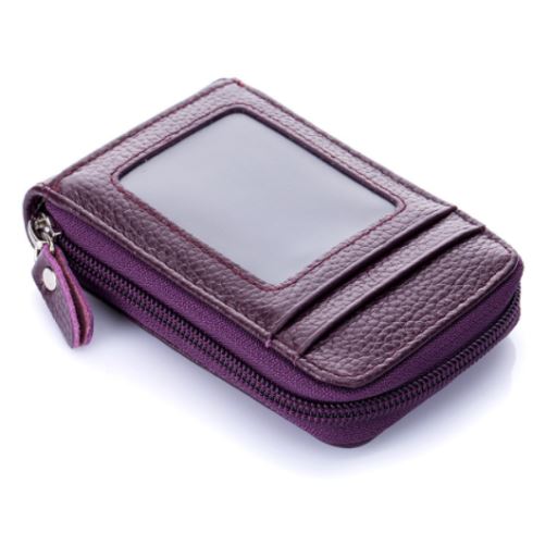 Porte-cartes en cuir pu zippé RFID - Le Secur™ violet