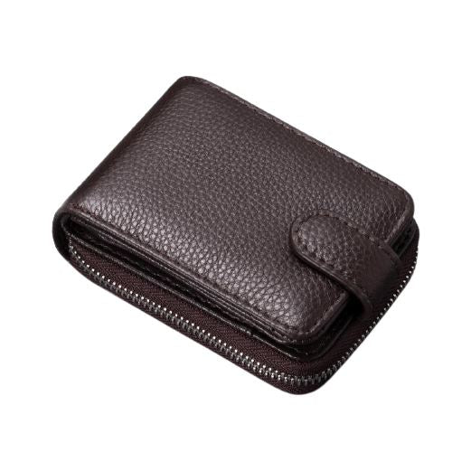 Porte-cartes en véritable cuir à glissière RFID - Le Classique™ brun