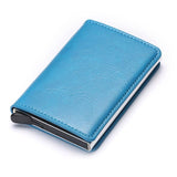 Porte-cartes vintage en métal et simili cuir - L’essentiel™ bleu