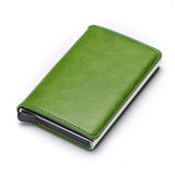 Porte-cartes vintage en métal et simili cuir - L’essentiel™ vert