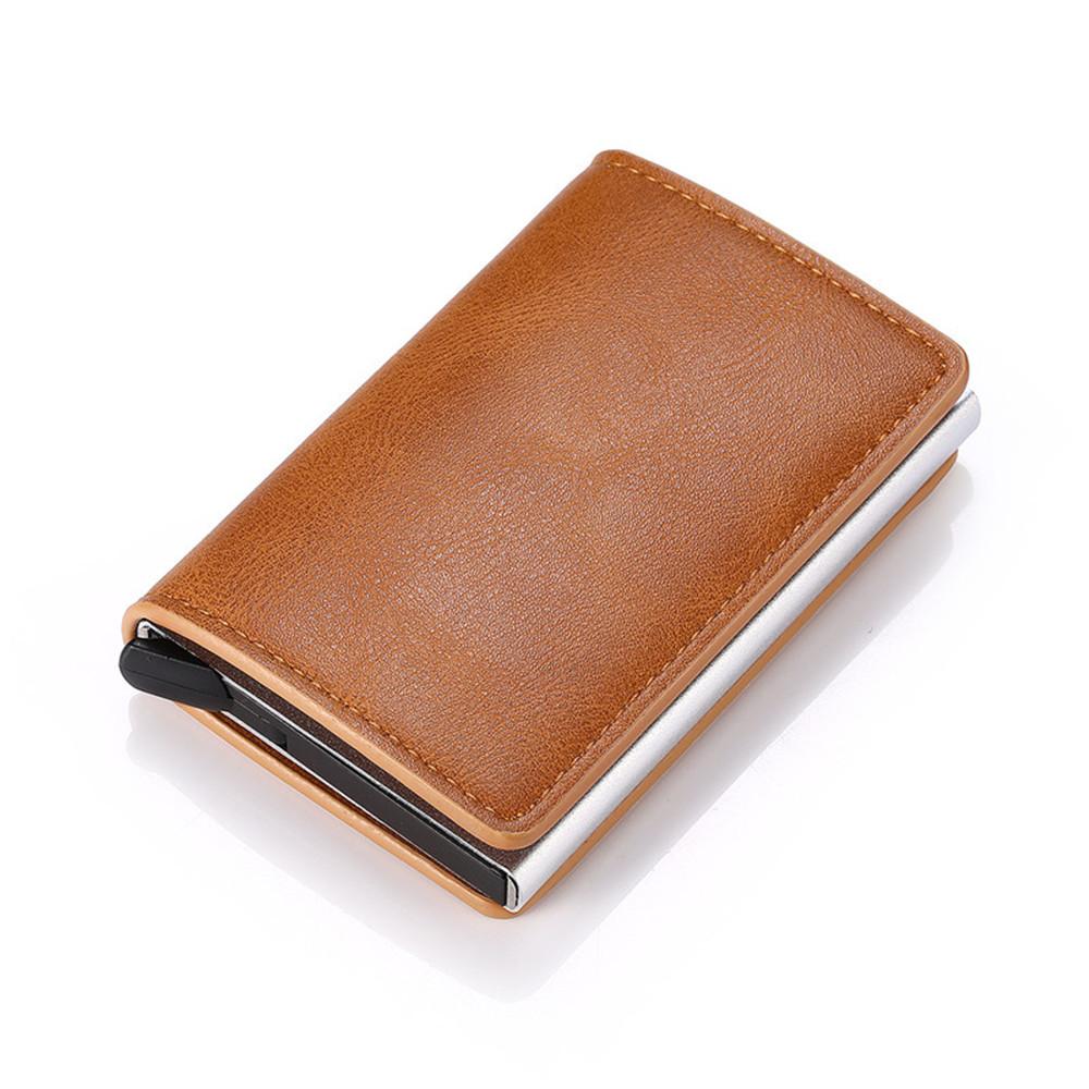 Porte-cartes vintage en métal et simili cuir - Le Classique™ brun