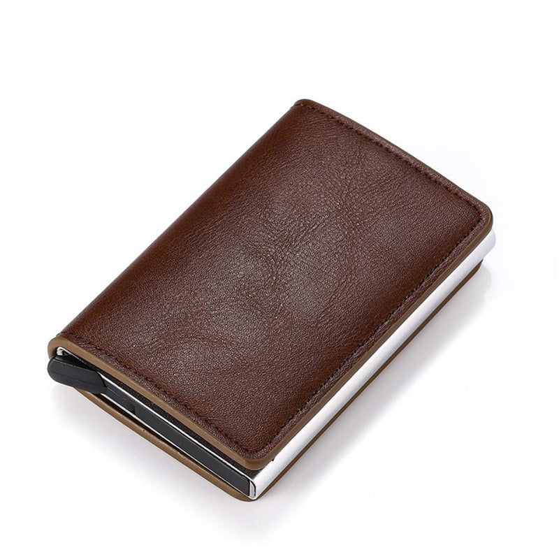 Porte-cartes vintage en métal et simili cuir - L’essentiel™ café