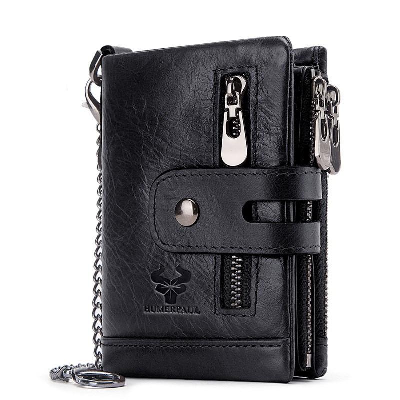 Portefeuille en cuir avec chaîne RFID - L’élégant™ noir