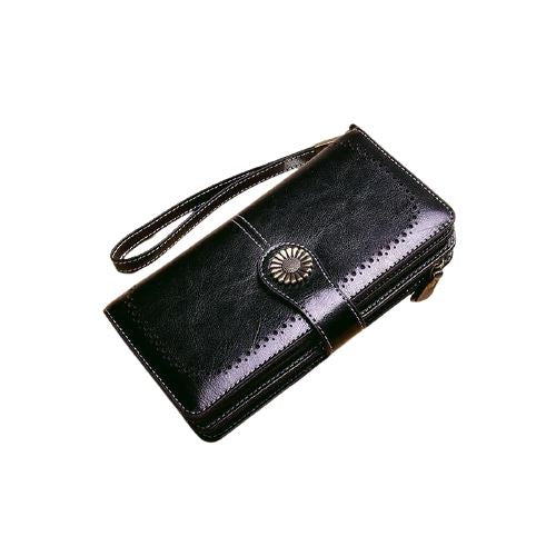 Portefeuille en cuir long avec ornement - L’élégant™ noir