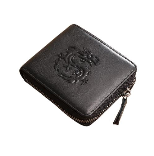 Portefeuille en cuir gravure dragon - L’élégant™ noir