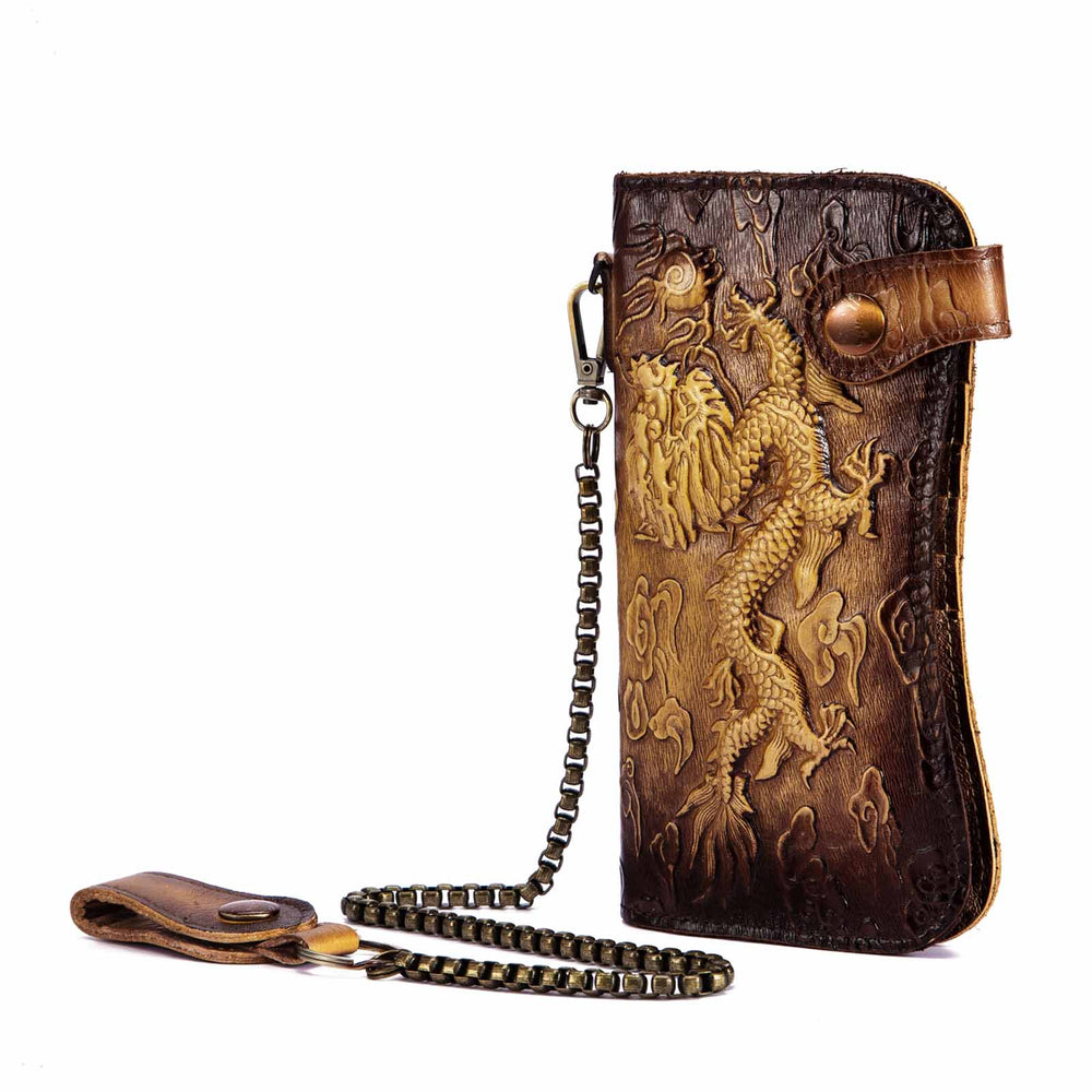 Portefeuille de grande capacité en cuir - Le Classique™ dragon or