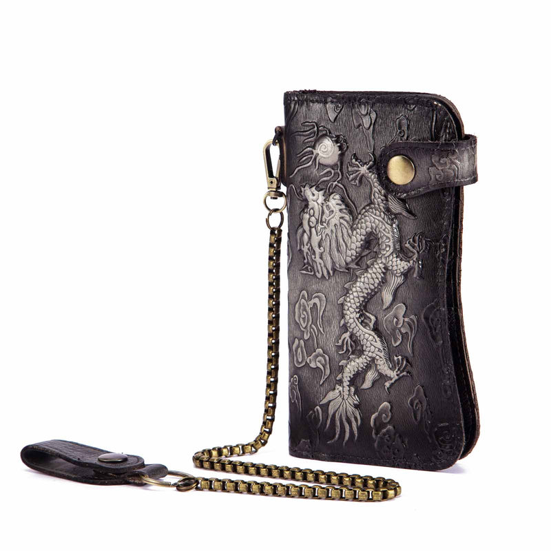 Portefeuille de grande capacité en cuir - L’élégant™ dragon gris