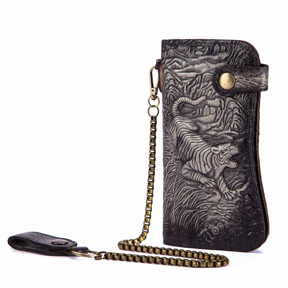 Portefeuille de grande capacité en cuir - Le Classique™ tigre gris