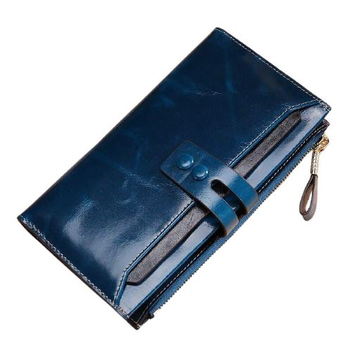 Portefeuille en cuir véritable long - Le Classique™ bleu