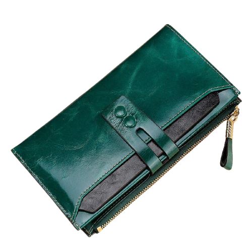 Portefeuille en cuir véritable long - Le Classique™ vert